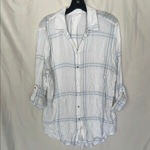 Jane + Delancey White and Blue Plaid Button-Up Blouse, Cover-up